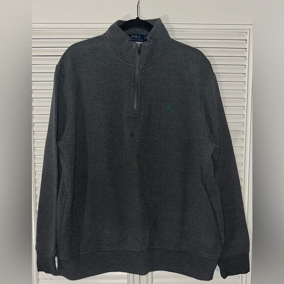 Polo Ralph Lauren Men's Quarter Zip Grey Green Embroidered Pony Pullover Size XL - Picture 1 of 9